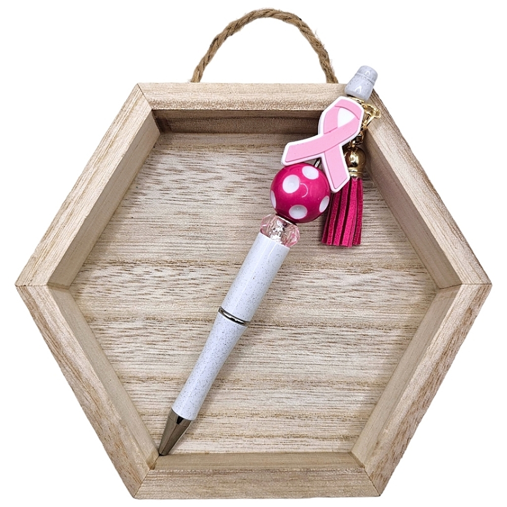 Pink Breast Cancer Awareness Beaded Pen With Tassel Writing Gift Office Supplies